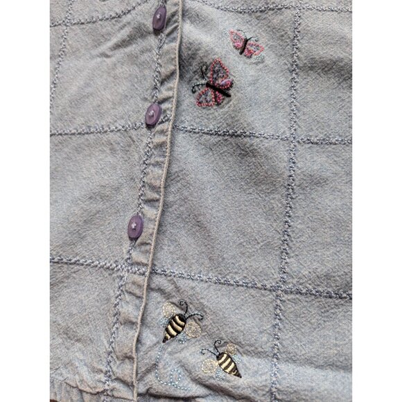 Christopher & Banks XL Denim Embroidered Button-Up Shirt Dragonflies Ladybugs - Picture 6 of 10